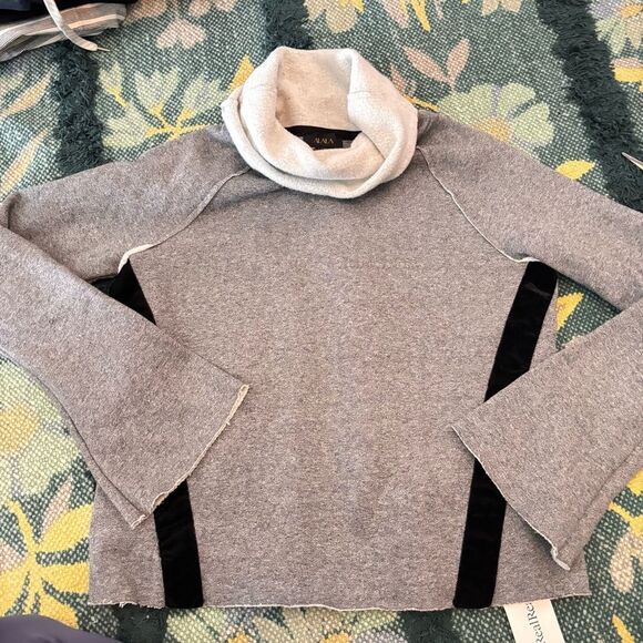 Alala Bell Sleeve Raw Edge velvet stripe Sweatshirt Activewear Top Grey XS - Picture 1 of 10